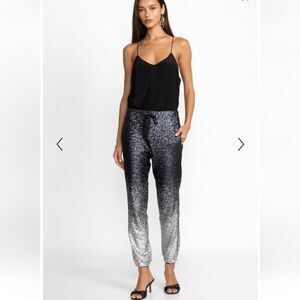 Johnny Was Sequin Black Silver Simona Jogger Dress Pants Gathered Waist Large